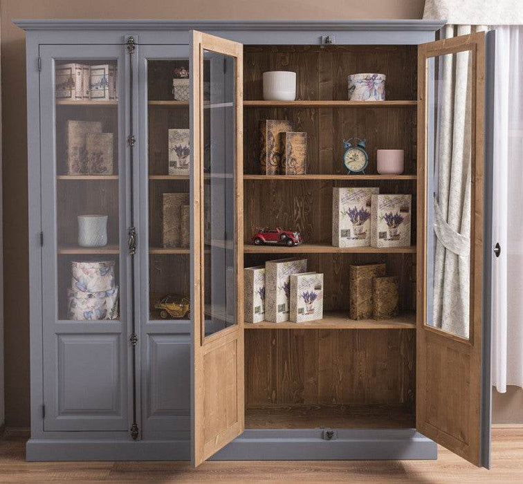 Großer Bücherschrank aus Massivholz mit externem Verschlusssystem | Vitrine | 4-türig - Weiß
