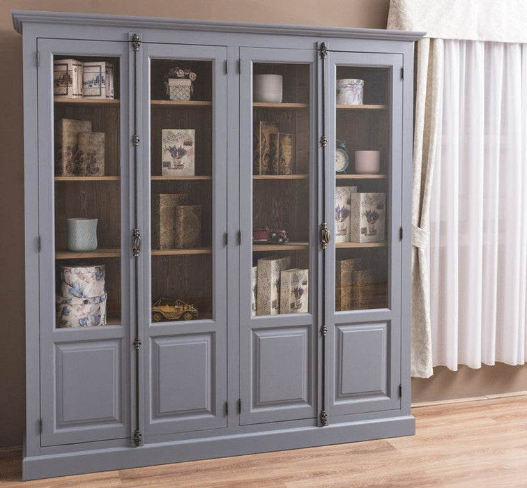 Großer Bücherschrank aus Massivholz mit externem Verschlusssystem | Vitrine | 4-türig - Weiß