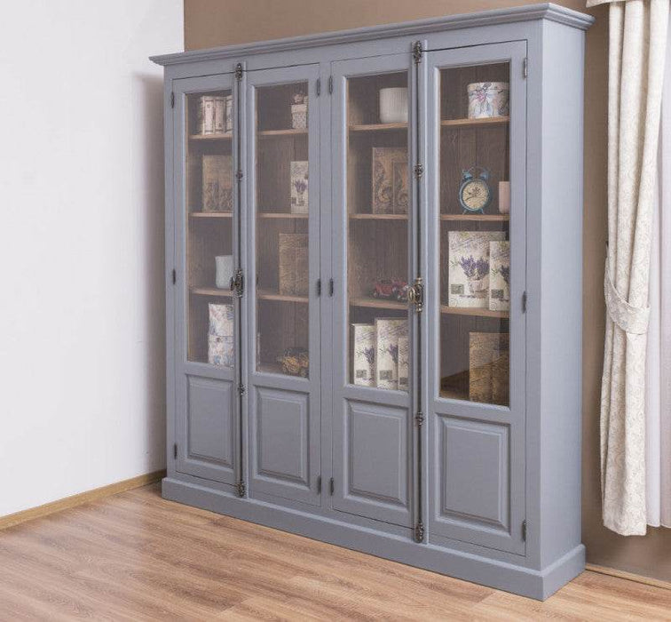 Großer Bücherschrank aus Massivholz mit externem Verschlusssystem | Vitrine | 4-türig - Weiß