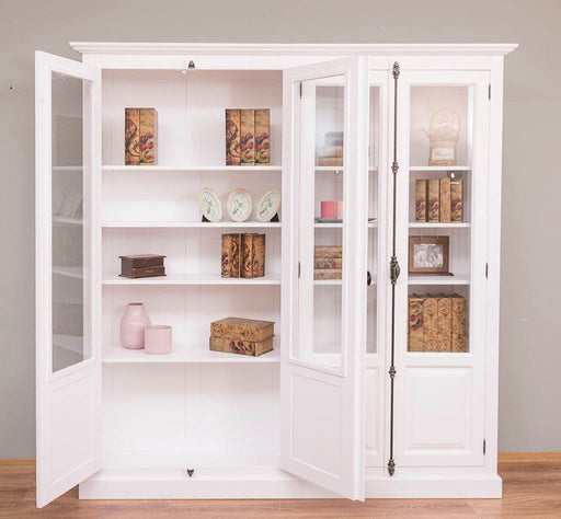 Großer Bücherschrank aus Massivholz mit externem Verschlusssystem | Vitrine | 4-türig - Weiß