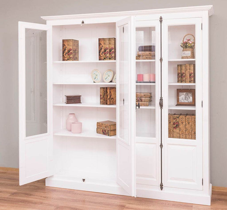 Großer Bücherschrank aus Massivholz mit externem Verschlusssystem | Vitrine | 4-türig - Weiß