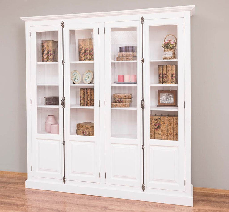 Großer Bücherschrank aus Massivholz mit externem Verschlusssystem | Vitrine | 4-türig - Weiß