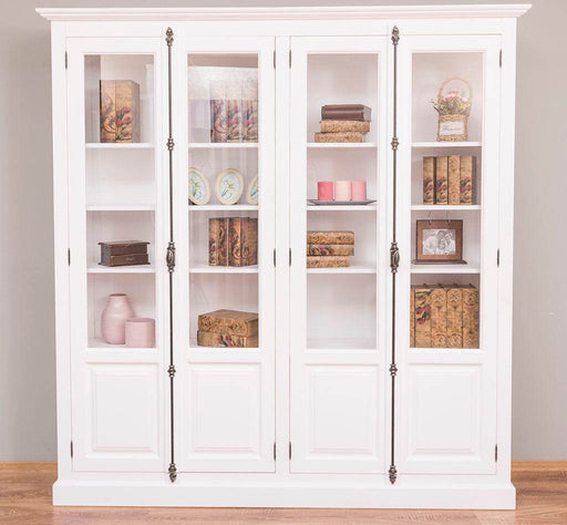 Großer Bücherschrank aus Massivholz mit externem Verschlusssystem | Vitrine | 4-türig - Weiß