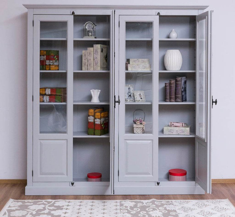 Großer Bücherschrank aus Massivholz mit externem Verschlusssystem | Vitrine | 4-türig - Weiß