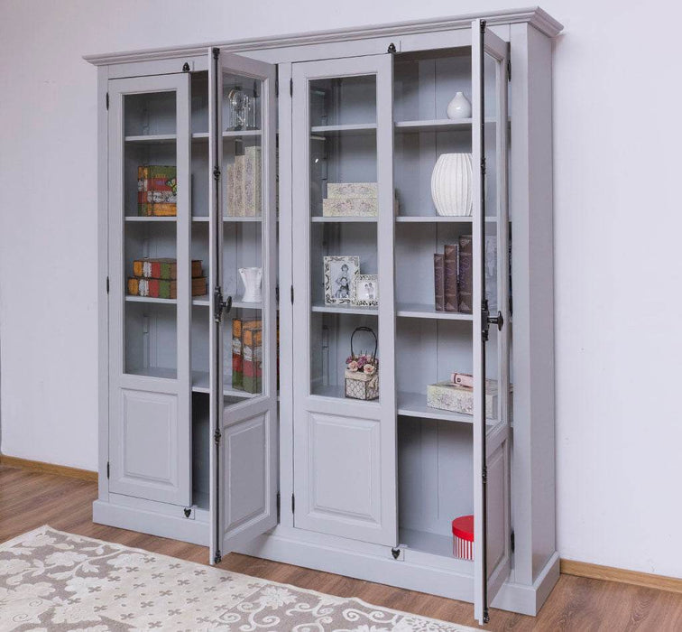 Großer Bücherschrank aus Massivholz mit externem Verschlusssystem | Vitrine | 4-türig - Weiß