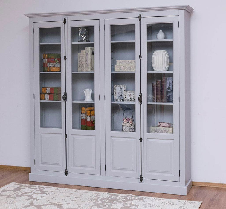 Großer Bücherschrank aus Massivholz mit externem Verschlusssystem | Vitrine | 4-türig - Weiß