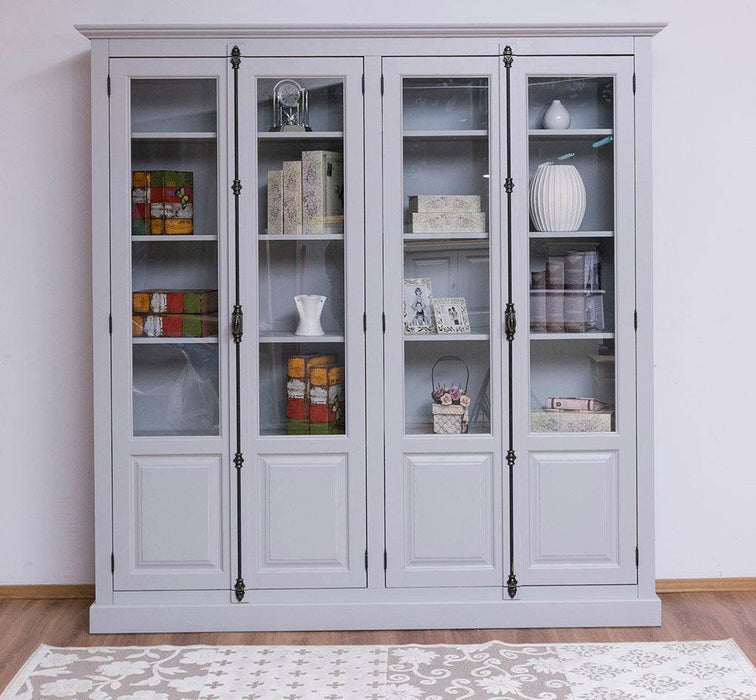 Großer Bücherschrank aus Massivholz mit externem Verschlusssystem | Vitrine | 4-türig - Grau