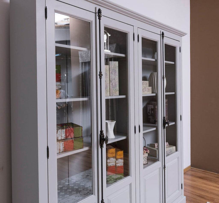 Großer Bücherschrank aus Massivholz mit externem Verschlusssystem | Vitrine | 4-türig - Weiß