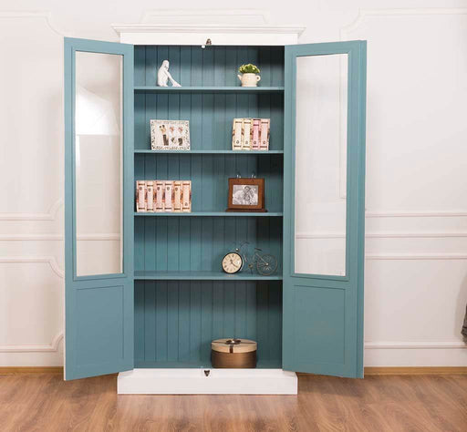 Landhausstil Büchervitrine aus Massivholz in verschiedenen Farben - Vintage Bücherschrank - Pinie | gewachst