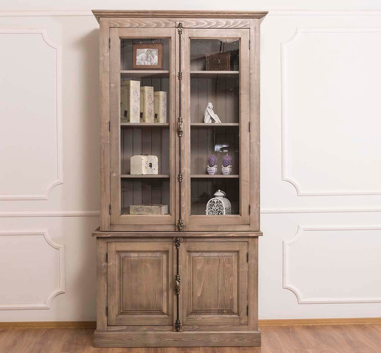 Vintage | Bücherschrank | Vitrine | 2-teilig - Pinie | gebürstet