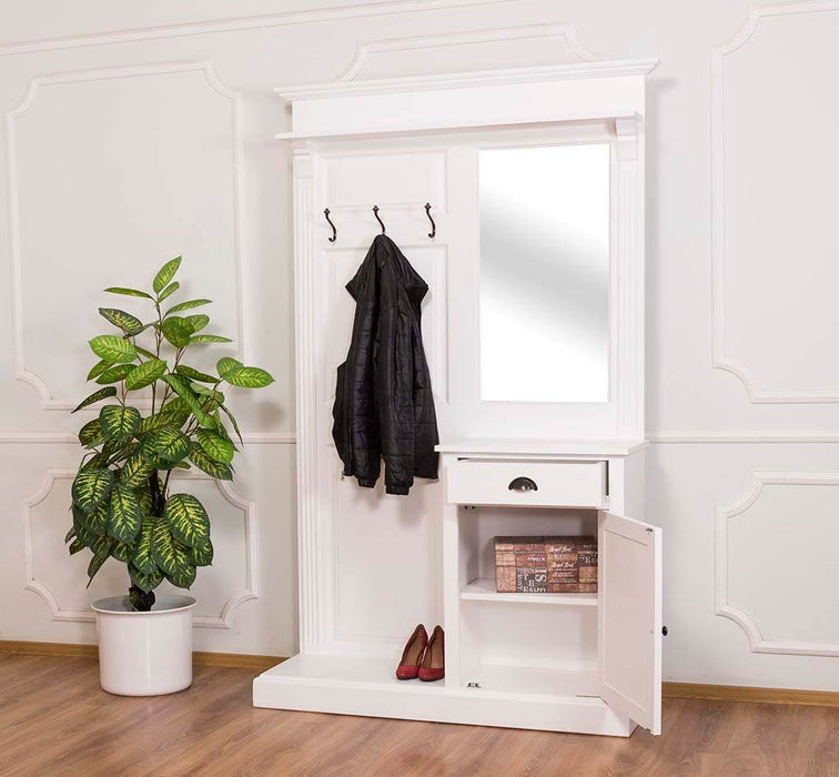Garderobe aus Massivholz mit Spiegel und Schrankablage - Weiß