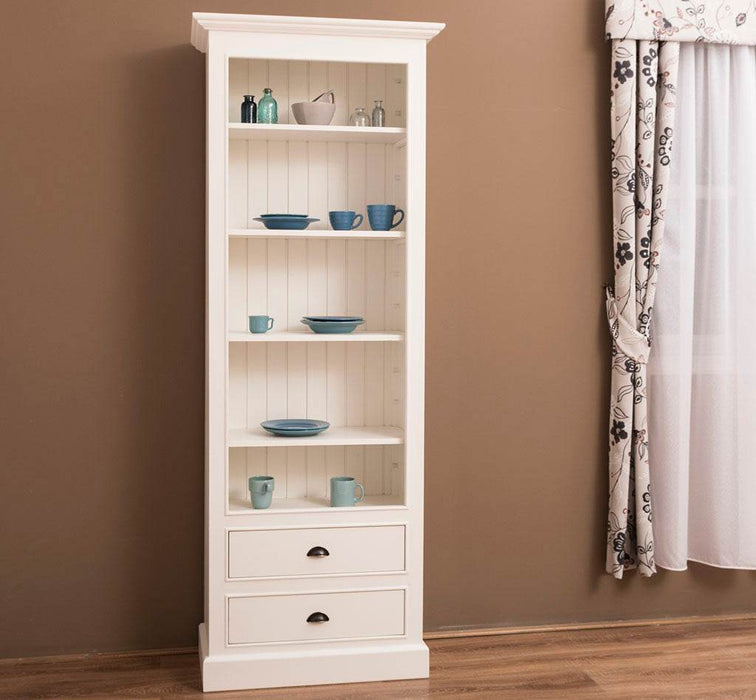Hochschrank aus Massivholz mit Schubladen - Bücherregal - Weiß