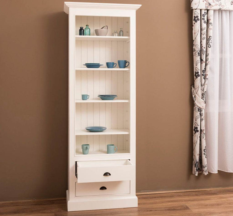 Hochschrank aus Massivholz mit Schubladen - Bücherregal - Weiß
