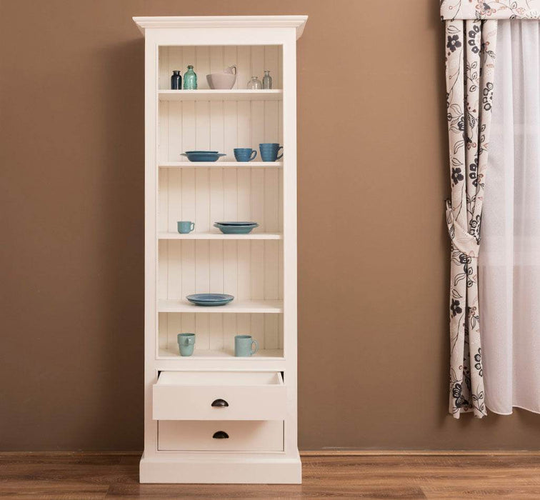Hochschrank aus Massivholz mit Schubladen - Bücherregal - Weiß