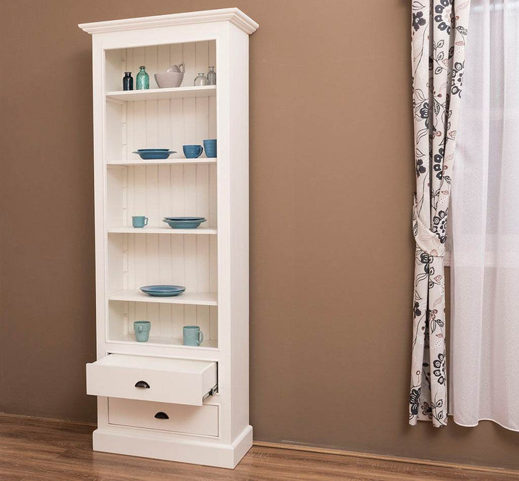 Hochschrank aus Massivholz mit Schubladen - Bücherregal - Weiß