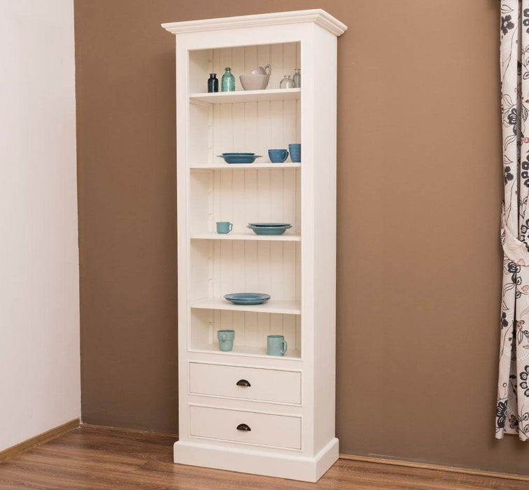 Hochschrank aus Massivholz mit Schubladen - Bücherregal - Weiß
