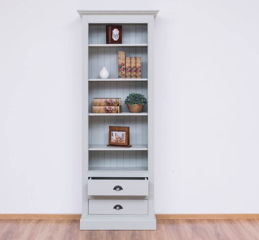 Hochschrank aus Massivholz mit Schubladen - Bücherregal - Weiß