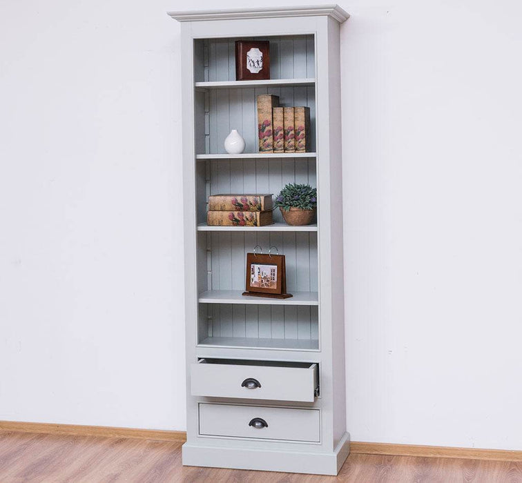 Hochschrank aus Massivholz mit Schubladen - Bücherregal - Weiß