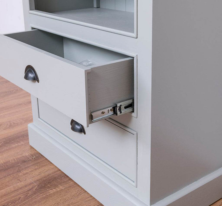 Hochschrank aus Massivholz mit Schubladen - Bücherregal - Weiß