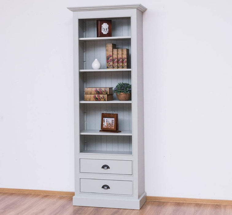 Hochschrank aus Massivholz mit Schubladen - Bücherregal - Weiß