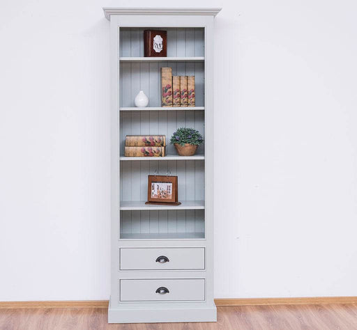 Hochschrank aus Massivholz mit Schubladen - Bücherregal - Weiß