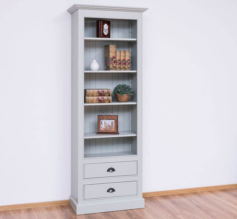 Hochschrank aus Massivholz mit Schubladen - Bücherregal - Weiß