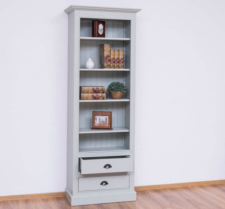 Hochschrank aus Massivholz mit Schubladen - Bücherregal - Weiß