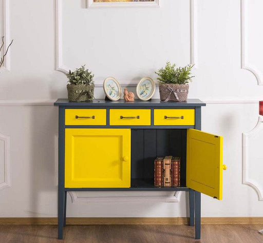 Sideboard aus Massivholz mit drei Schubladen - Anthrazit - Gelb