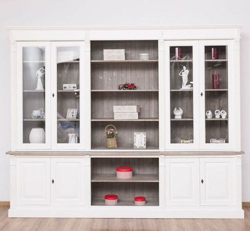 Landhaus Wohnwand aus Massivholz | Vitrinen & Bibliotheksschrank | Bücherschrank mit Glastüren -