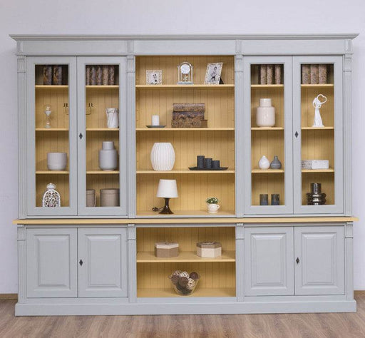 Landhaus Wohnwand aus Massivholz | Vitrinen & Bibliotheksschrank | Bücherschrank mit 8 Türen -