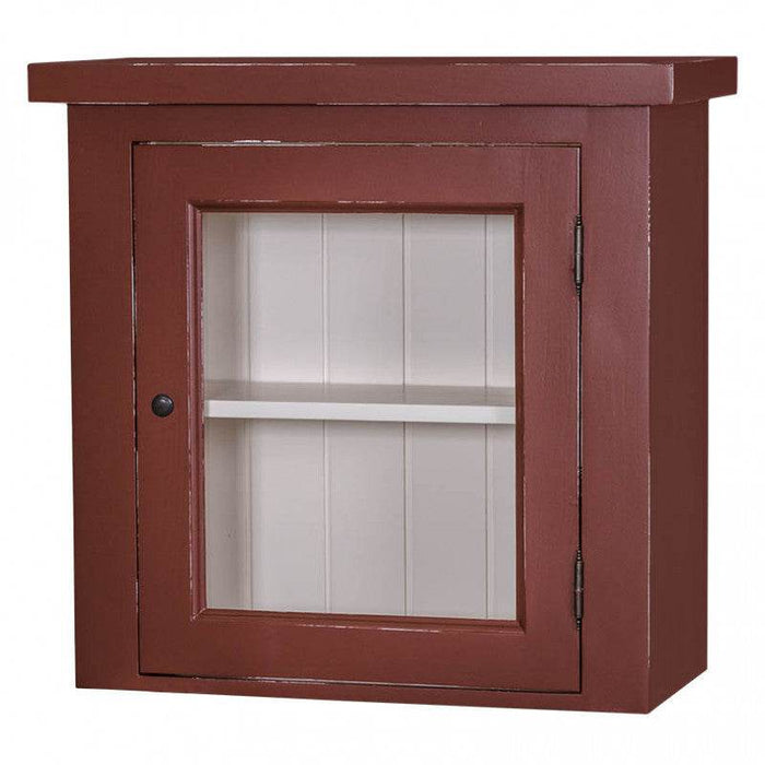 Kleiner Hängeschrank aus Massivholz mit Glastür - Vintage Rot
