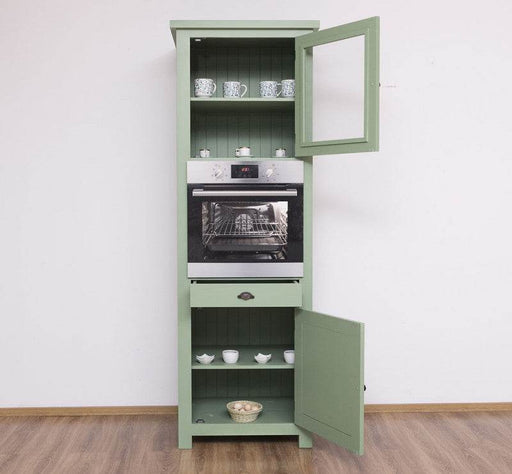 Stehender Einbauschrank für Backofen aus Massivholz | Herd- und Backofenschrank im Landhausstil - Salbei