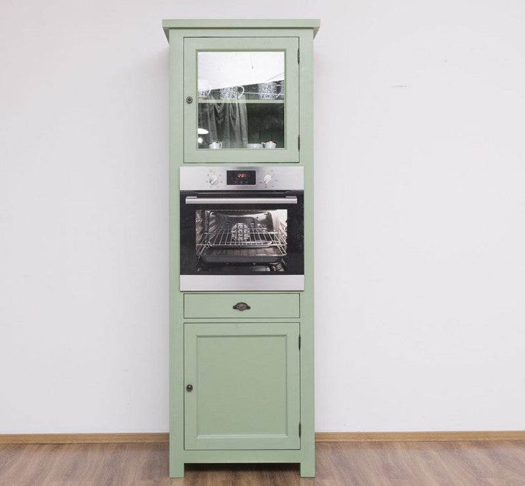 Stehender Einbauschrank für Backofen aus Massivholz | Herd- und Backofenschrank im Landhausstil - Salbei