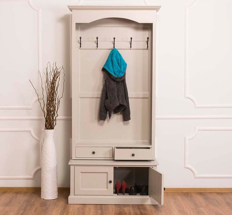Garderobenschrank aus Massivholz mit 5 Haken & Stauraum - Creme