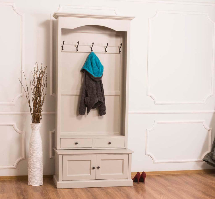 Garderobenschrank aus Massivholz mit 5 Haken & Stauraum - Creme