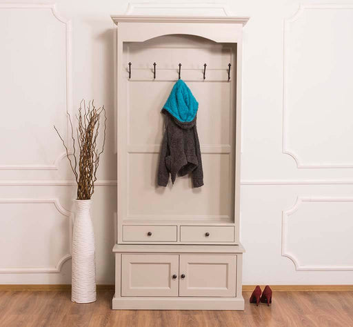 Garderobenschrank aus Massivholz mit 5 Haken & Stauraum - Creme