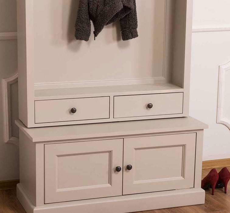 Garderobenschrank aus Massivholz mit 5 Haken & Stauraum - Creme