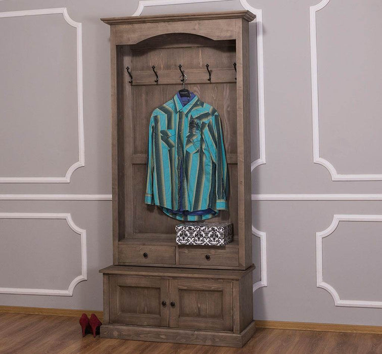 Garderobenschrank aus Massivholz mit 5 Haken & Stauraum - Creme
