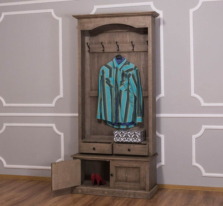 Garderobenschrank aus Massivholz mit 5 Haken & Stauraum - Creme