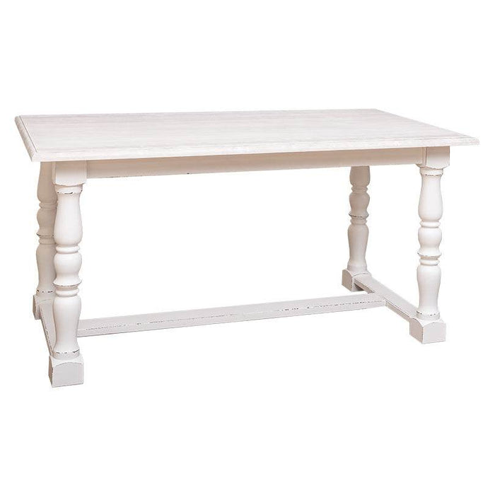 Massiver Esstisch im Landhausstil mit gedrehten Beinen - 180 x 90 x 78 / Vintage | Weiß