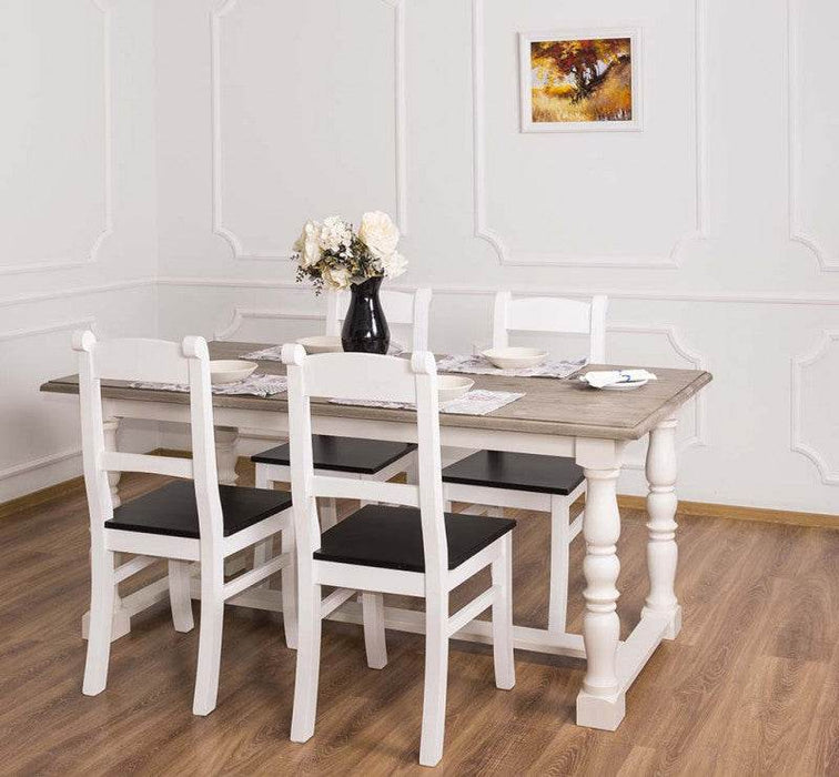 Massiver Esstisch im Landhausstil mit gedrehten Beinen - 210 x 90 x 78 / Vintage | Weiß