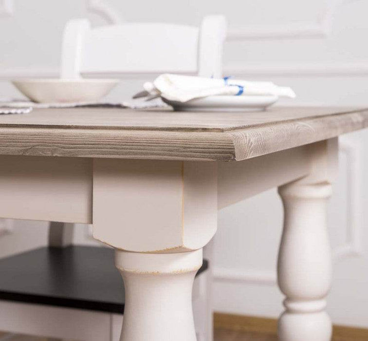 Massiver Esstisch im Landhausstil mit gedrehten Beinen - 210 x 90 x 78 / Vintage | Weiß