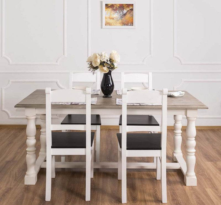 Massiver Esstisch im Landhausstil mit gedrehten Beinen - 210 x 90 x 78 / Vintage | Weiß