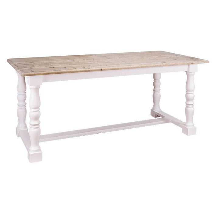 Massiver Esstisch im Landhausstil mit gedrehten Beinen - 210 x 90 x 78 / Vintage | Weiß