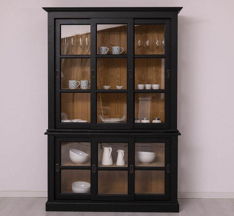 Vitrine aus Massivholz | 2 teilig | mit 3 Schiebetüren - Schwarz - Braun