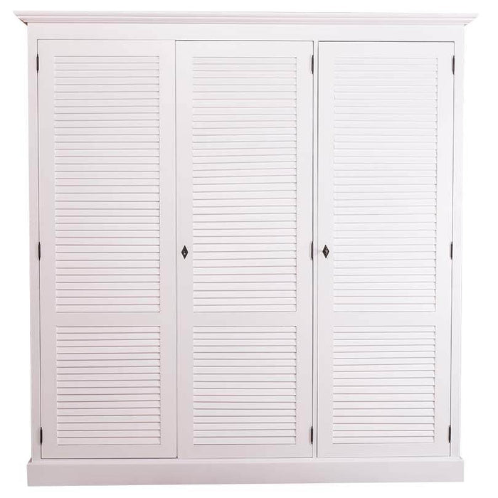 Abschließbarer Kleiderschrank aus Massivholz mit Lamellentüren - Weiß