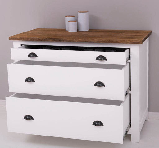 Küchenmodul aus Massivholz | mit 3 Schubladen - Schrank und Besteckorganizer - Arbeitsplatte Pinie