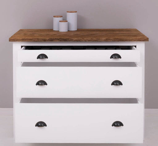 Küchenmodul aus Massivholz | mit 3 Schubladen - Schrank und Besteckorganizer - Arbeitsplatte Pinie