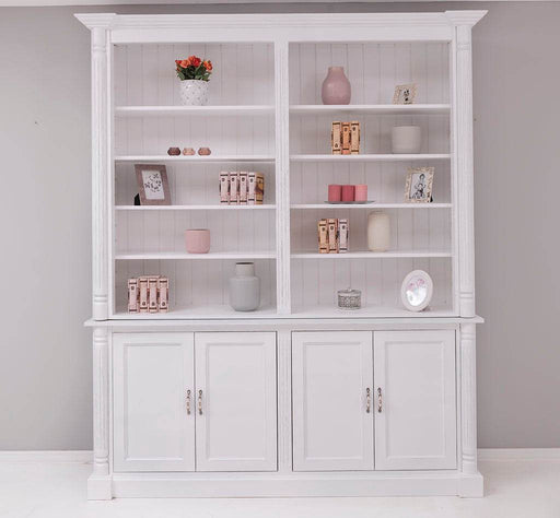 Hoher Wohnzimmerschrank aus Massivholz | Bücherschrank mit 4 Schiebetüren -