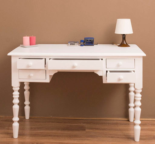 Vintage Schreibtisch aus Massivholz mit gedrehten Beinen - Weiß